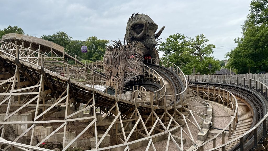 Wicker Man ride with track going through back half of wooden effigy. 